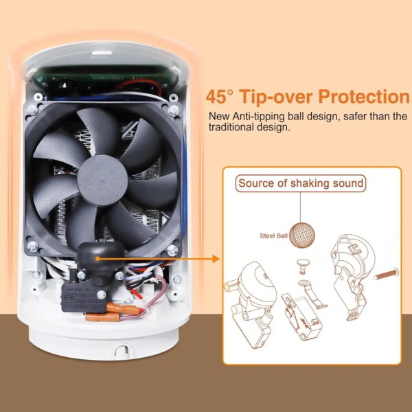 MYCARBON Electric Heater, Ceramic Space Heater with Remote Control, Overheating & Tip-Over Protection, 8H Timer, 60° Oscillation, Safety Portable Heaters with Thermostat for Home Office Use - Image 7