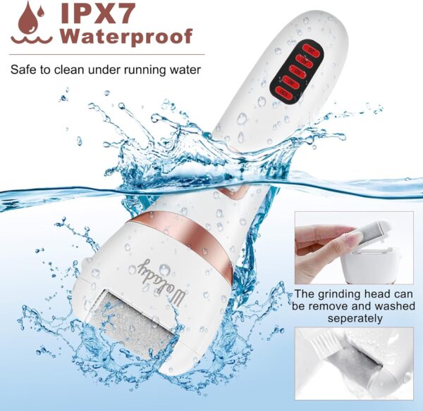 Electric Foot File, Hard Skin Remover Rechargeable Feet Scrubber Shaver Waterproof Callus Remover for Dry Dead Cracked Feet with 3 Roller Heads, White - Image 7