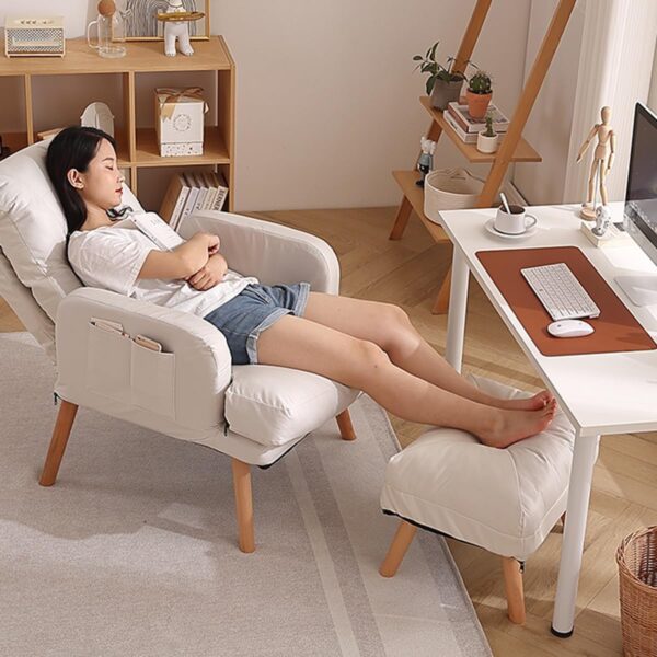 WAGXIyU Mid Century Modern Chair With Wood Frame, Upholstered Living Room Chairs With Backrest Angle Adjustment, Reading Armchair Lazy Chair For Bedroomroom (Color : /Khaki, Size : A) - Image 4