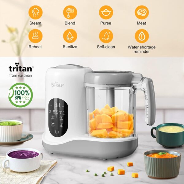 Bear Baby Food Processer, Auto Cooking and Grinding with 4 Menu Multifunctional Baby Food Maker and Steamer Puree Blender, Self Cleans, Touch Screen Control, White - Image 3
