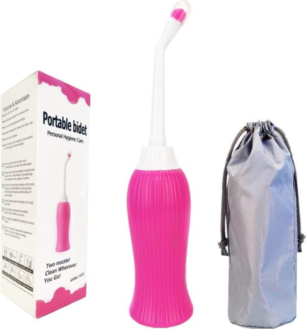 Latawon Portable Bidet Spray Handheld,450ML Water Capacity with 2pcsAngled Nozzle,Personal Bidet Sprayer for Ass Washing,Personal Hygiene Bathroom Aid,Pregnant Cleansing, Postpartum Clean, Pink - Image 2