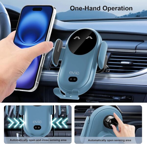 Car Phone Holder Wireless Charger with gift box, 15W Touch Auto-Clamping Dashbaord Phone Holder For Cars, For iphone 16 15 14 13 + Series, Samsung galaxy BLUE - Image 3