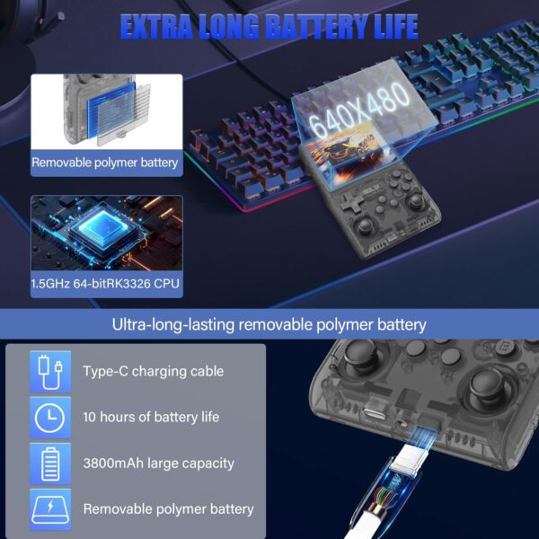 R40S Retro Handheld Video Game Console, 30,000 Retro Games in 1 Game Console with Open Source Linux System, 256GB TF Card, 3.5" IPS Screen and 3800mAh Battery (Grey) - Image 4