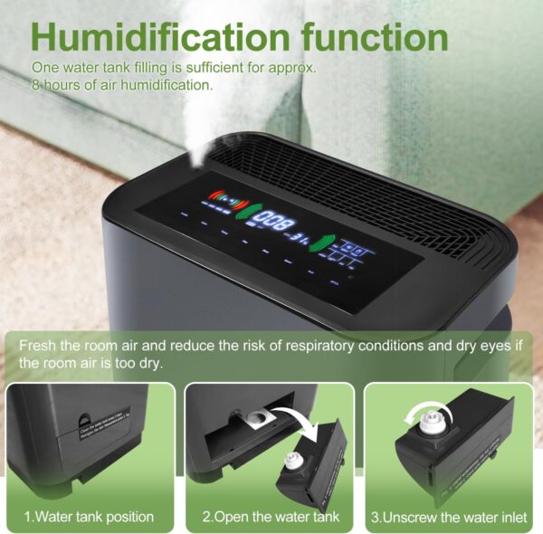 2 in 1 Air Purifier for Home with Humidification up to 1072 ft², H13 HEPA Filter Remove Pet Hair, Smoke, Dust, Pollen for Bedroom, Offices, Kitchens, Air Quality Sensor, Negative Ion Generator - Image 8