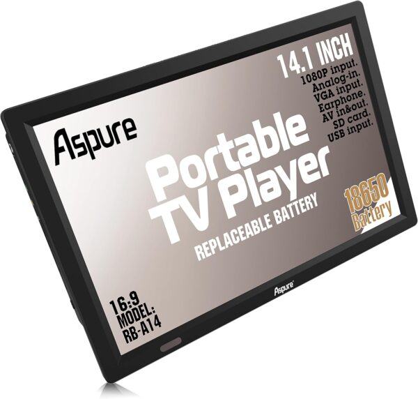 14Inch Portable Digital DVB-T2 HD Freeview LED TV with charger battery compartment for Car,Camping,Outdoor, Kitchen.Rechargeable Batteries,Television/Monitor with media Player USB LEADSTAR - Image 2