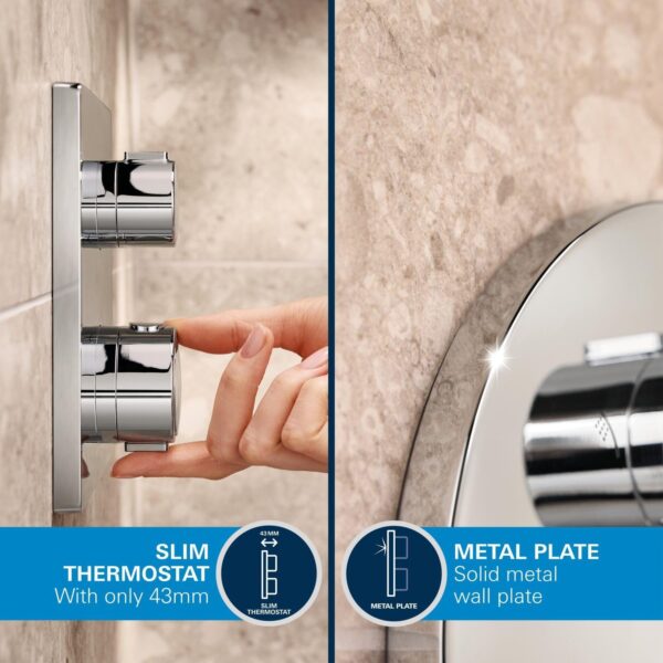 GROHE Precision Round - Concealed Shower System with 2 Outlets Thermostat (25 cm Round Head Shower 1 Spray, 11 cm Round Hand Shower 2 Sprays, Shower Hose 1.5 m, Circular Trim), Chrome, 34883000 - Image 12