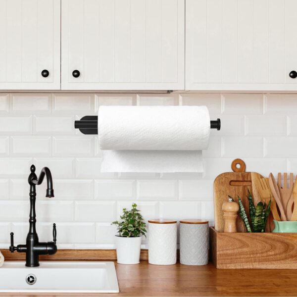 Kitchen Roll Paper Holder Under Cabinet, Matte Black Stainless Steel Kitchen Roll Holder Wall Mounted Self Adhesive for RV,Pantry,Bathroom - Image 4