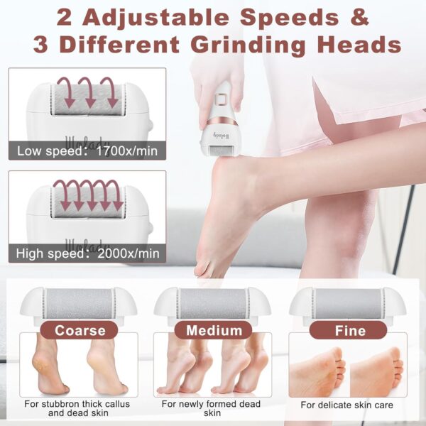 Electric Foot File, Hard Skin Remover Rechargeable Feet Scrubber Shaver Waterproof Callus Remover for Dry Dead Cracked Feet with 3 Roller Heads, White - Image 4