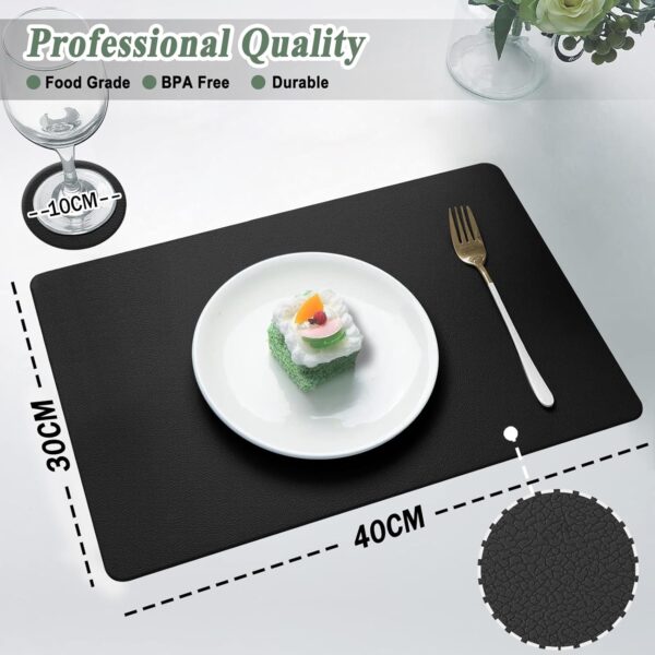 Silicone Place mat and Coaster Set of 4, Placemats Heat-Resistant 450 °F, Non-Slip and Waterproof, Decoration Accessories for Indoor, Outdoor, Home, Hotel, Restaurant, Dining Table, Black - Image 3
