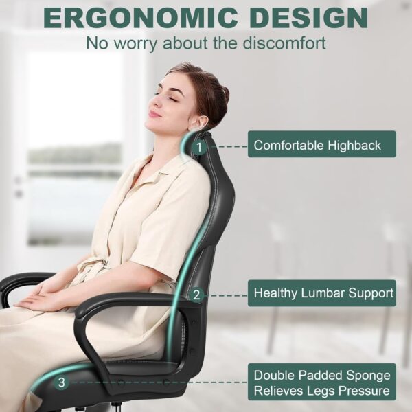 Office Chair, Ergonomic Computer Chair for Home Gaming Business, Adjustable Height Durable Comfy Executive Chairs, 150kg Black - Image 5