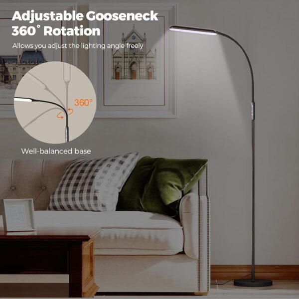 KOOSREEL LED Floor Lamp, 12W Reading Standing Lamps with 5 Color Temperature & 5 Brightness Levels, Dimmable Floor Lamp with Touch Control for Living Room, Bedroom,Gooseneck Height Adjustable,Black - Image 5