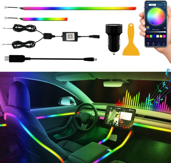 Keiurot Acrylic Ambient Car Lighting Car LED Interior Light Strips Neon Light 2 in 1 Car Dashboard Lights Strip Atmosphere Car Door Light Decoration Car Trim APP Control Music Sync - Image 2