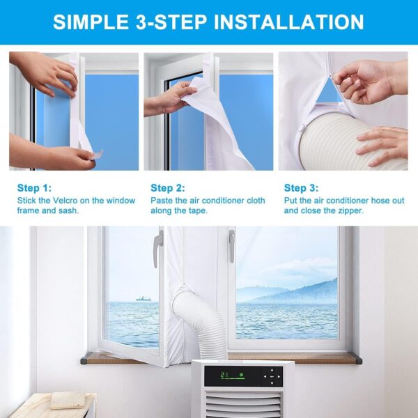 Portable Air Conditioner Window Seal Kit 500CM for Portable Air Conditioner, Zip & Adhesive Fastener, Waterproof and Wind Resistant - Image 3