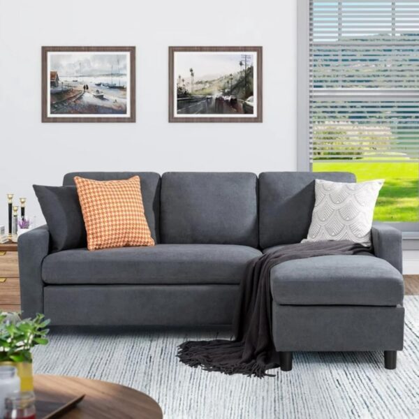 Linen Fabric Convertible L-Shaped Sectional Sofa(Dark Gray) HGCHH - Image 3