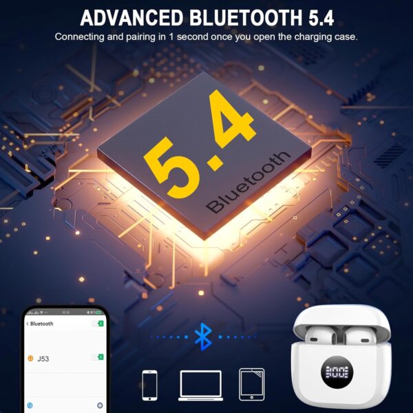 Wireless Earbuds, Bluetooth 5.4 Headphones in Ear with 4 ENC Noise Cancelling Mic, Bluetooth Earbuds 40Hrs Playtime, Wireless Earphones HiFi Stereo Deep Bass, IP7 Waterproof USB-C Fast Charge White - Image 5