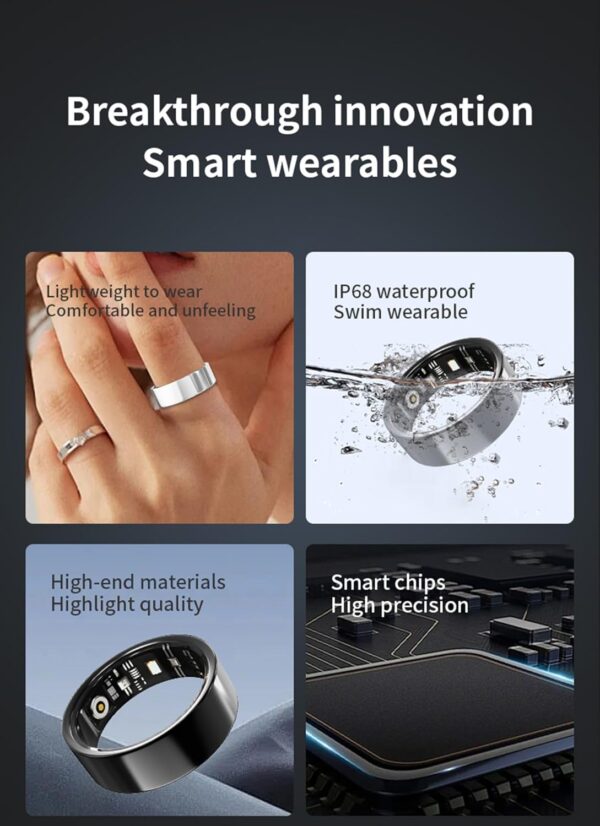 Smart Ring, IP68 Smart Ring for Women Men w/Sleep Heart Rate Blood Pressure Oxygen Monitor Waterproof Fitness Tracker Pedometer Calories Step Counter Bluetooth Health Ring, Silver #10 - Image 7