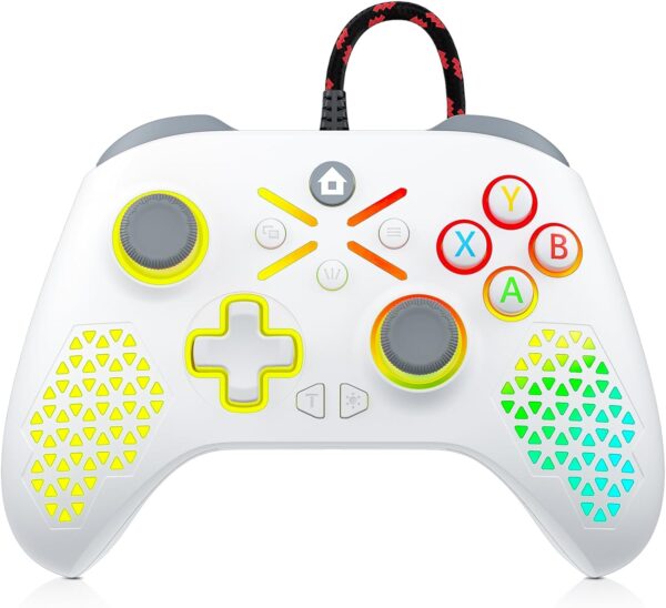 Lapezei【Requires manual upgrade Wired controller for Xbox One Controller for Xbox One X/S,Series X/S/PC Windows 7/8/10/11,Android,iOS,With Flash Strip/3.5mm Audio Jack with Cable - White - Image 2