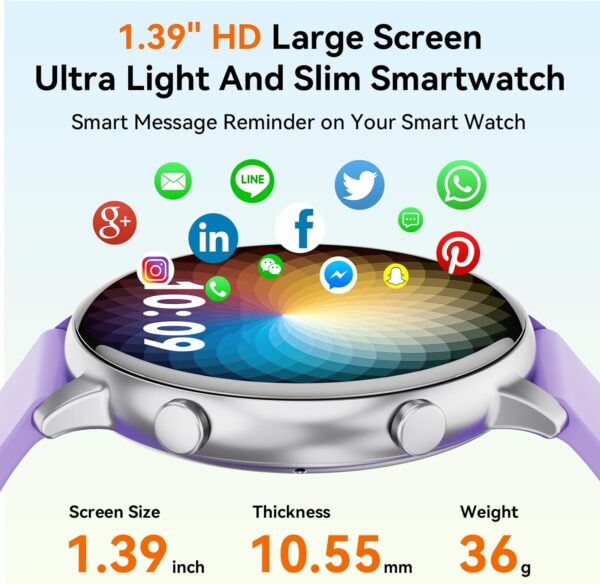 Hwagol Smart Watch (Answer/Make Calls), 1.39" Fitness Tracker, Smartwatch Heart Rate/Sleep Monitor/Pedometer/Calories, 140+ Sports Modes, Waterproof Women's Men's Fitness Watch for Android iOS - Image 3