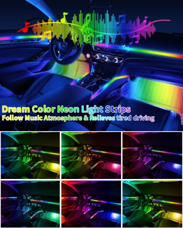 Keiurot Acrylic Ambient Car Lighting Car LED Interior Light Strips Neon Light 2 in 1 Car Dashboard Lights Strip Atmosphere Car Door Light Decoration Car Trim APP Control Music Sync - Image 6