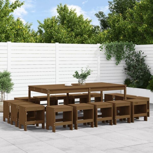 CFODOJ Outdoor Outdoor Furniture Sets-home-17 Piece Garden Dining Set Brown Solid Wood Pine - Image 2