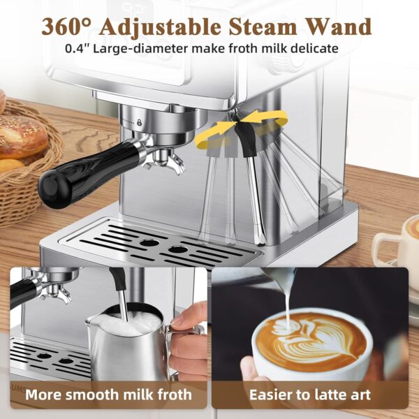 Espresso Machine, Stainless Steel Espresso Machine with Milk Frother for Latte, Cappuccino, Machiato,for Home Espresso Maker, 1.8L Water Tank, 20 Bar - Image 5
