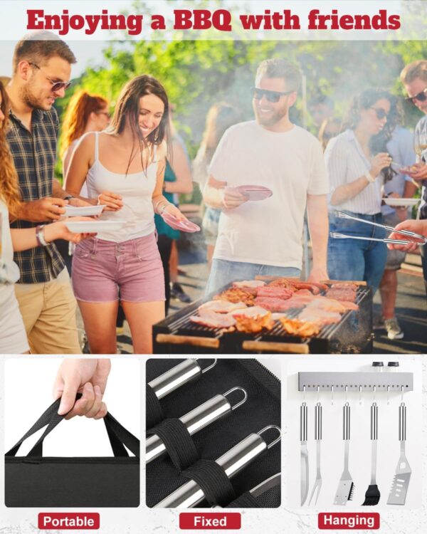 28PCS Stainless Steel BBQ Asccessories Tools Set, Practical Outdoor Grilling Utensils with Portable Case, Complete Barbecue Kit, for Men and Dads for Camping, Picnics, and Cooking. - Image 7