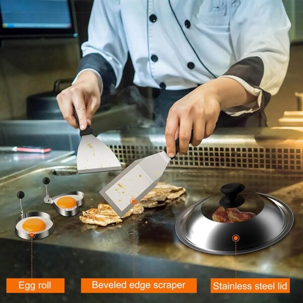 Gissroys 14Pcs Flat Top Griddles Tool With Spatulas Scrapers Tongs Stainless Steels Grills Cooking Kits Griddles Accessories - Image 8