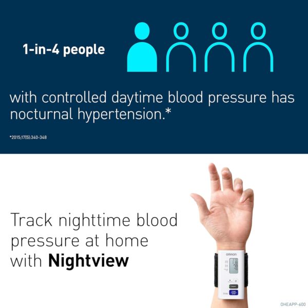 OMRON NightView Wrist Blood Pressure Monitor, clinically validated, Completely Silent Blood Pressure Machine for Daytime and Nighttime Measurements with Bluetooth Connection to Free Smartphone app - Image 5