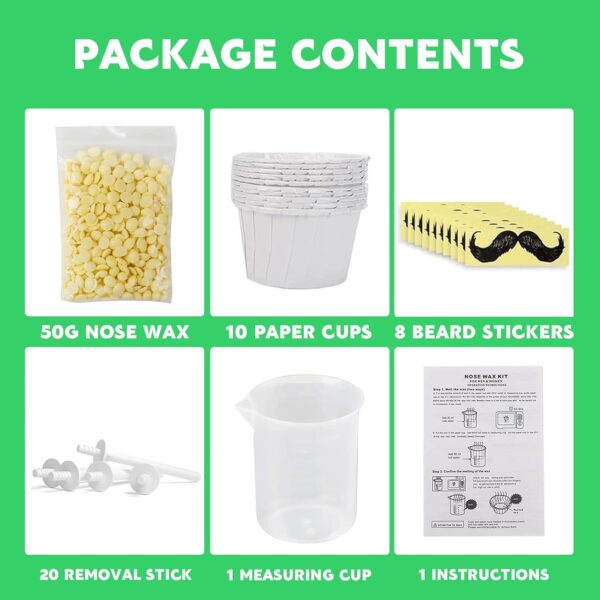 50g Nose Hair Wax Nose Waxing Kit Nose Wax for Men & Women with 20 Nose Wax Sticks + 8 Moustache Stencils + 10 Containers, Safe, Easy, Quick and Painless - Image 3