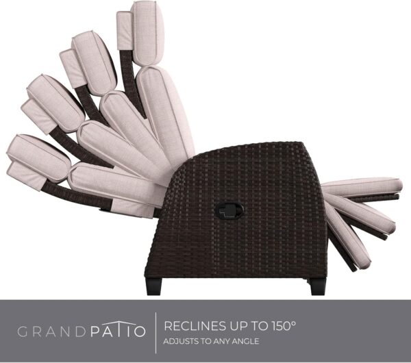 Grand patio Recliner Sun Lounger for Garden, Adjustable Position Height Armchair with Flip Table and Cushion, Lounge Chair for Indoor, Outdoor (Brown Wicker, Grey Cushion) - Image 8