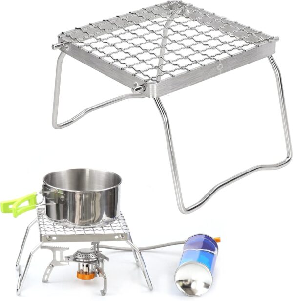 Serlium Portable Campfire Grill, Mini Folding Stainless Steel Camping Grill for Outdoor, Silver - Image 7