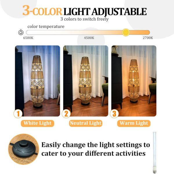 LUVODI Woven Rattan Floor Lamp: 93cm Tall Hand-Woven Free Standing Floor Lamp Night Light with Led Light Bar, Corner Floor Lamp for Reading, Living Room, Tea Room - Image 5
