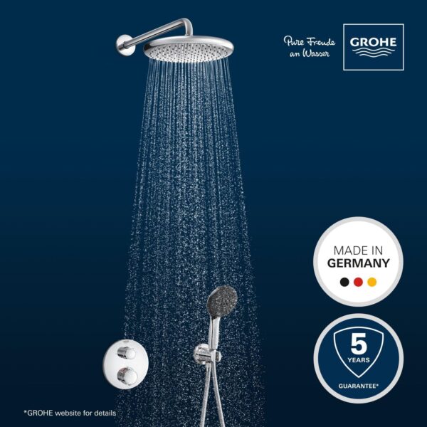 GROHE Precision Round - Concealed Shower System with 2 Outlets Thermostat (25 cm Round Head Shower 1 Spray, 11 cm Round Hand Shower 2 Sprays, Shower Hose 1.5 m, Circular Trim), Chrome, 34883000 - Image 3