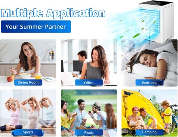 Portable Air Conditioners Fan, Evaporative Air Cooler with 3 Wind Speeds 3 Timers Touch Screen Small Desktop Cooling Fan, Personal Mini Air Cooler for Home Room Camping Car Office - Image 9