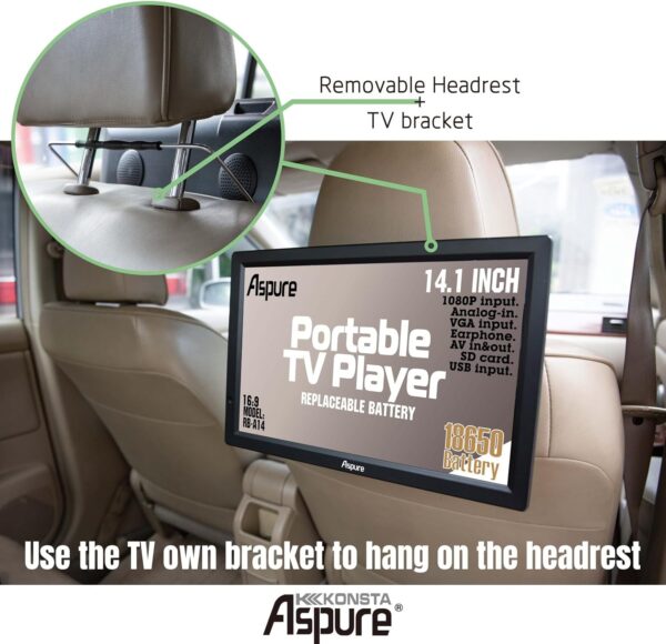 14Inch Portable Digital DVB-T2 HD Freeview LED TV with charger battery compartment for Car,Camping,Outdoor, Kitchen.Rechargeable Batteries,Television/Monitor with media Player USB LEADSTAR - Image 4