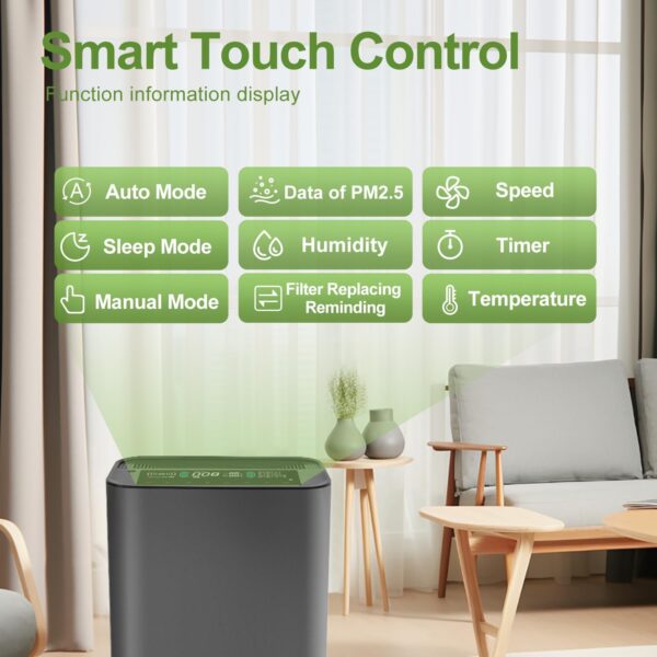 2 in 1 Air Purifier for Home with Humidification up to 1072 ft², H13 HEPA Filter Remove Pet Hair, Smoke, Dust, Pollen for Bedroom, Offices, Kitchens, Air Quality Sensor, Negative Ion Generator - Image 3
