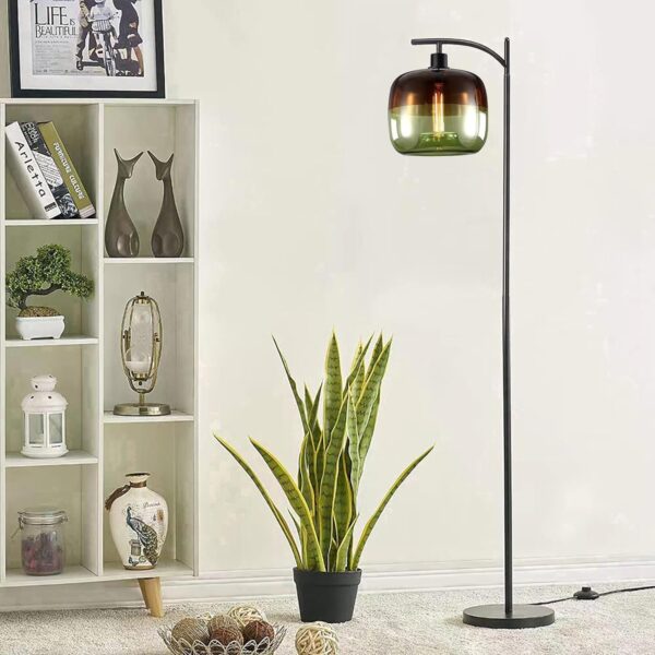 Duotone Glass Floor Lamp, Industrial LED Floor Lamps with 3Color Bulb, Farmhouse Standing Lamp Modern Tall Pole Lighting for Living Room, Bedroom, Office, Study Room (Green) - Image 6