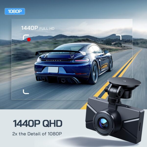 WOLFANG Dash Cam Front and Rear 2.5K, 1440P Dashcam for Cars with 3.0" LCD Display, Super Night Vision, Loop Recording, G-Sensor, 170 Wide Angle WDR, 24H Parking Guard, with SD Card and Reader - Image 4