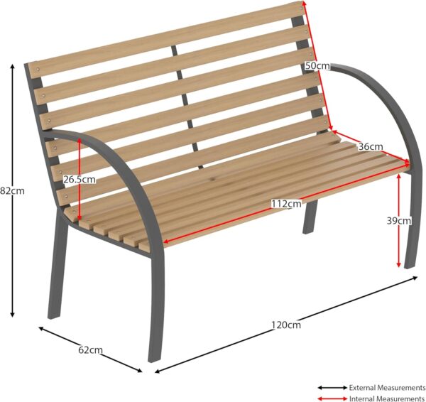 Slatted Garden Bench Wooden Seater Outdoor Furniture Seating Wood Slats Steel Legs Park Patio Seat - Image 3