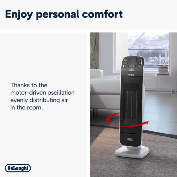 De'Longhi Bend Line, Remote controlled Ceramic Fan Heater 2kw, Digital Control Panel, Anti Frost Frunction,Oscillating base, Auto-Off, 24hr timer, For Rooms up to 60m3, HFX65V20, Black and White - Image 5