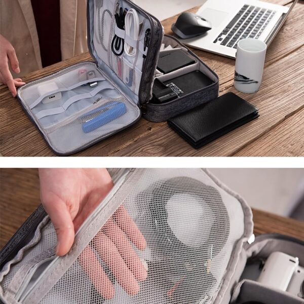 HCFGS Travel Cable Organiser Bag, Electronics Accessories Organizer Bag Extra Large 3-Layers Universal Carry Travel Gadget Bag for Power Bank, Memory Card, Data cable, Charger Hard Disk (Grey) - Image 7