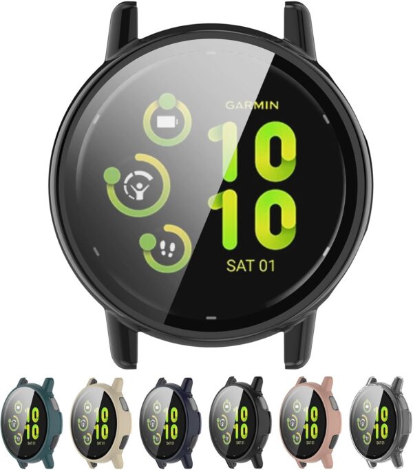 Full Coverage Case with Screen Protector Compatible with Garmin Vivoactive 5, Disscool Ultra-Thin Hard PC and Real Glass Replace Protective Case Cover Compatible with GarminActive5(Black) - Image 2