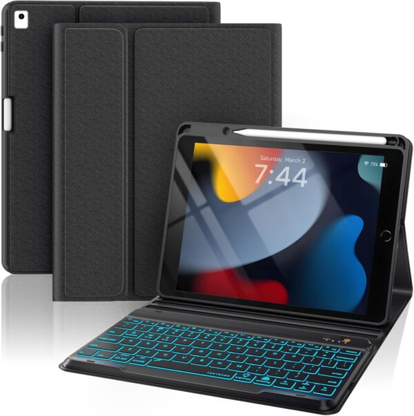 OYEEICE Enlarged Keycap Keyboard with Case for iPad 10.2 9th Generation, Anti-Fall Keycap Backlit Keyboard for iPad 8th / 7th Gen, Detachable Keyboard Case for iPad Pro 10.5 and Air 3rd Gen - Black - Image 2