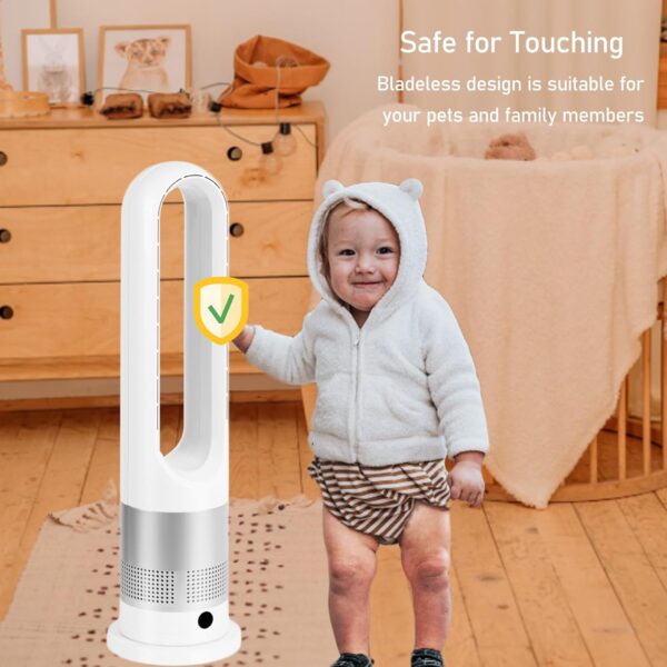 FANKIE Tower Fan with Remote Control, 26 Inch Bladeless Fan, 80° Oscillating Electric Cooling 8 Speeds 8H Timer Sleep Mode Standing Floor Auto Off for Home Office (White & Silver) - Image 3