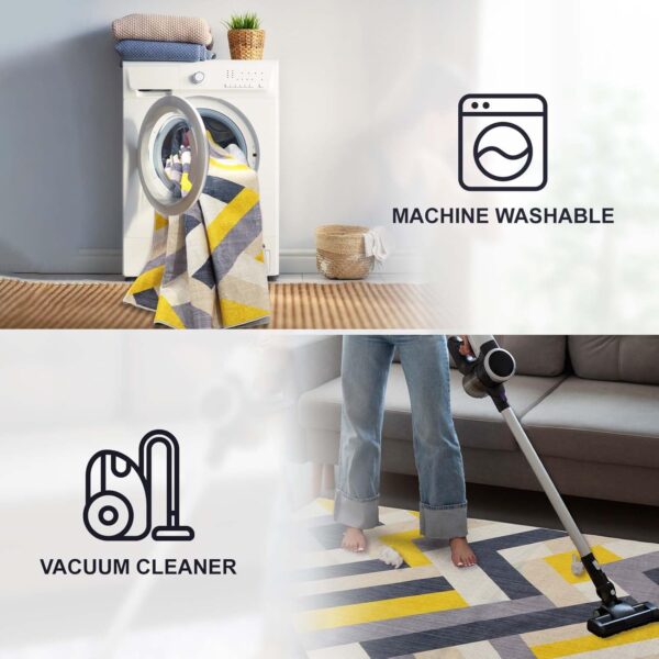Betadistor Area Rugs 160 x 230 CM Large Living Room Rug Soft Short Pile Geometric Rug Non Slip Washable Rug Indoor Floor Cover Foldable Carpet Office Bedroom Kitchen, Yellow and Grey, 303-05160 - Image 8
