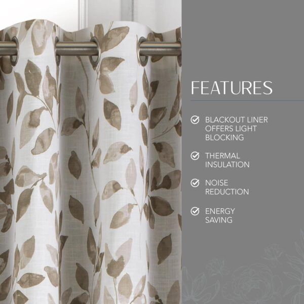 Elrene Home Fashions Botanical Print Blackout Window Curtain Panel, Linen, 52" W x 95" L (Pack of 1) - Image 4