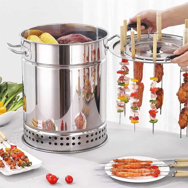 Vertical Barbeque Hanging Stove Smoker Charcoal Barrel BBQ Grill Vertical Barbeque Hanging Stove Stainless Steel BBQ Grill Mesh Barrel Rolling Grilling Basket Barbecue Rack,20PCS,Double Laye - Image 2