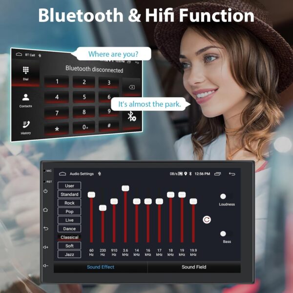 [2GB+64GB] Car Radio Double Din mit GPS Navi Android mit Wireless Carplay, Android Auto, 7 Inch Touchscreen 1080P Screen Car Stereo Radio, Bluetooth, Hifi, FM/RDS Radio, Wifi, AHD Camera, USB 2 Din - Image 5