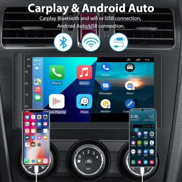 [2GB+64GB] Car Radio Double Din mit GPS Navi Android mit Wireless Carplay, Android Auto, 7 Inch Touchscreen 1080P Screen Car Stereo Radio, Bluetooth, Hifi, FM/RDS Radio, Wifi, AHD Camera, USB 2 Din - Image 4