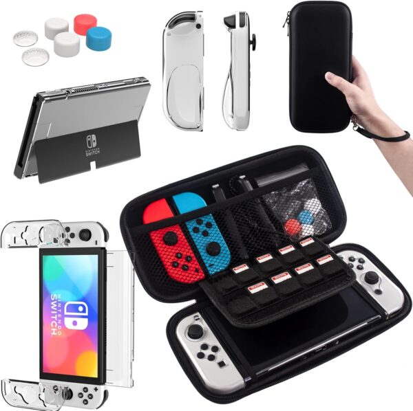 Teyomi Carrying Case Compatible with Nintendo Switch OLED Model 2021, Nintendo Switch Accessory Bundle with Case, Protective Film, Transparent Case for Nintendo Switch OLED, Case for Joy-Con Handle - Image 2